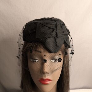 Vintage Black Pillbox Hat Cute Veil Made In USA